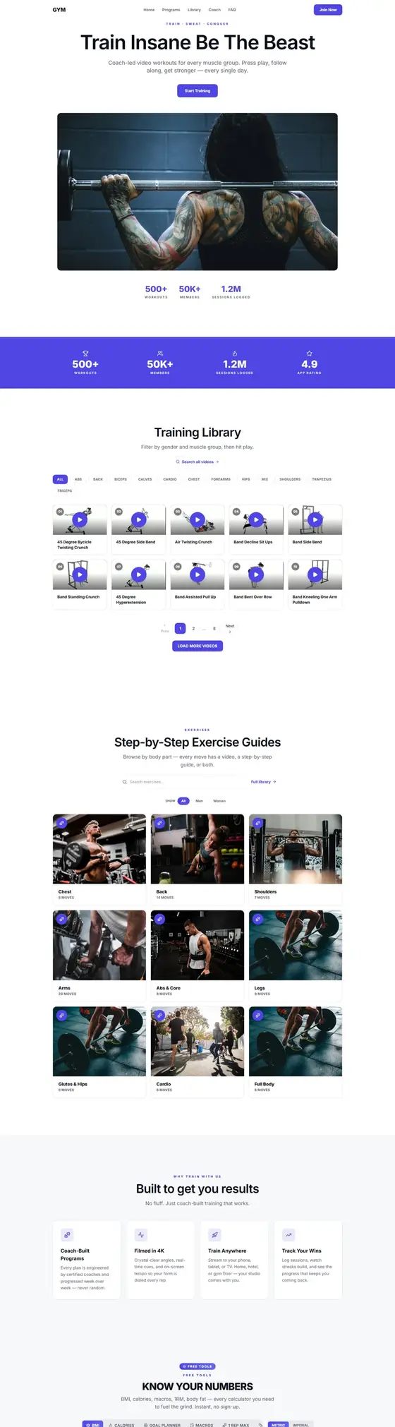 The Gym & Fitness site, full page