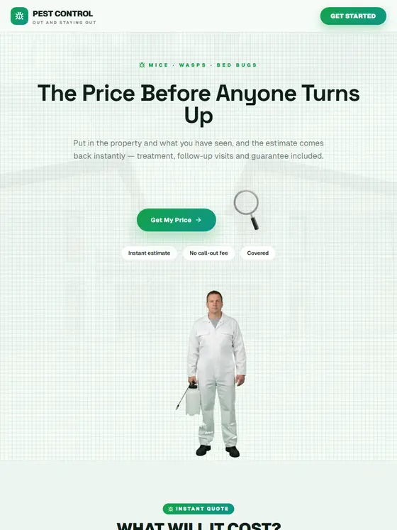 The Pest Control site, full page