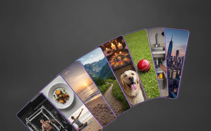A fanned stack of content cards
