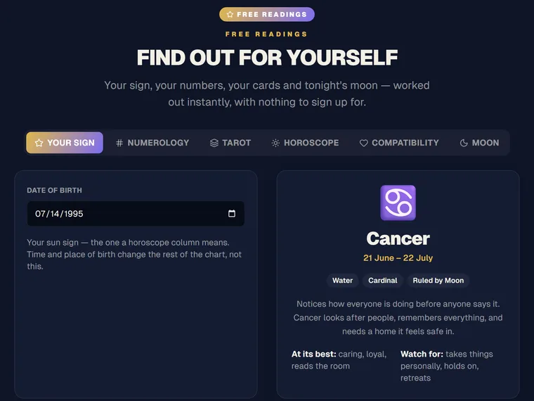 The Find out for yourself tool, running on a live site