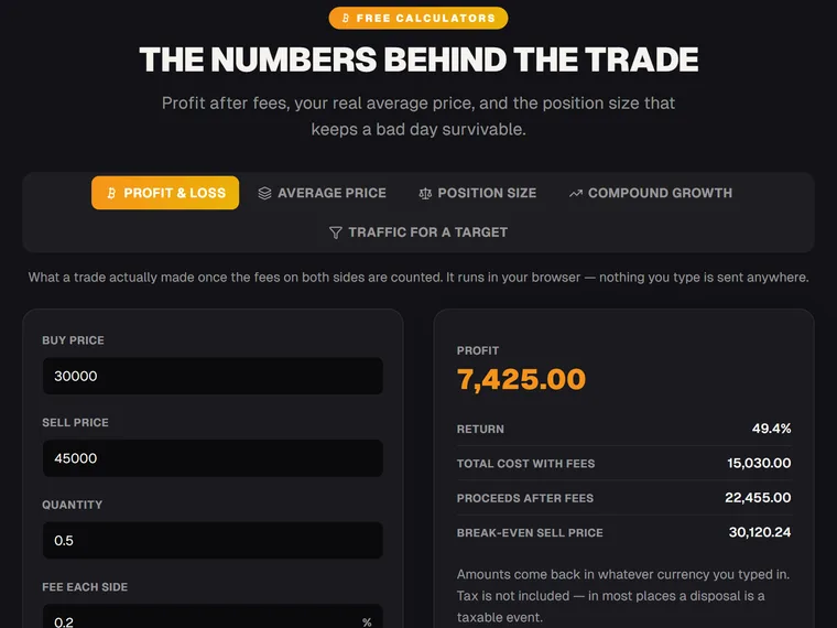 The numbers behind the trade tool, running on a live site