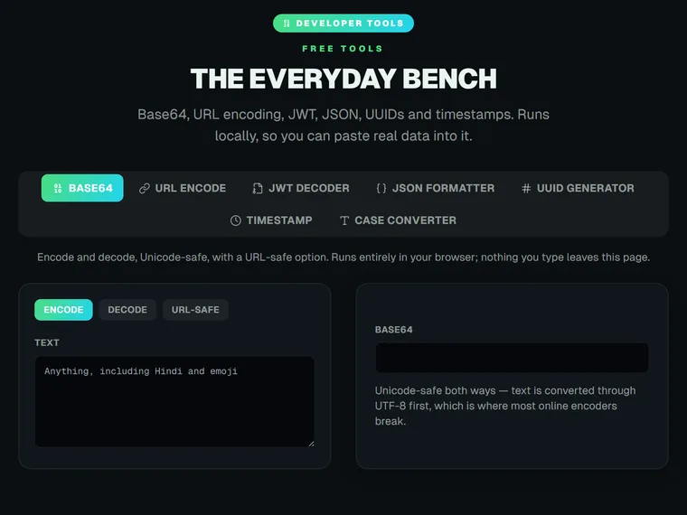 The everyday bench tool, running on a live site