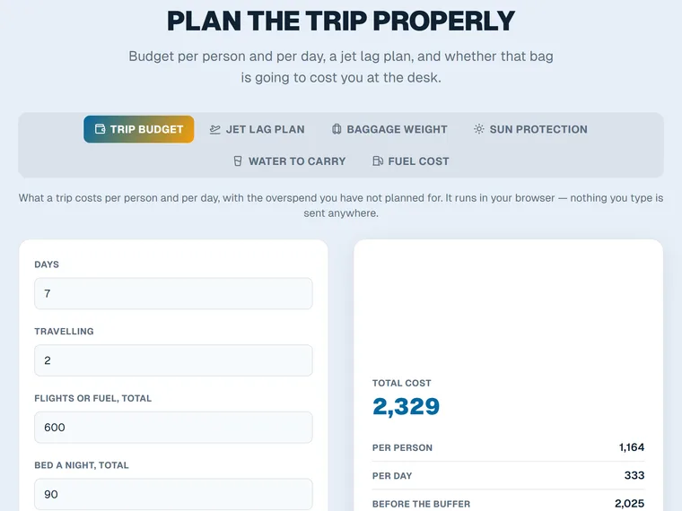 The Plan the trip properly tool, running on a live site